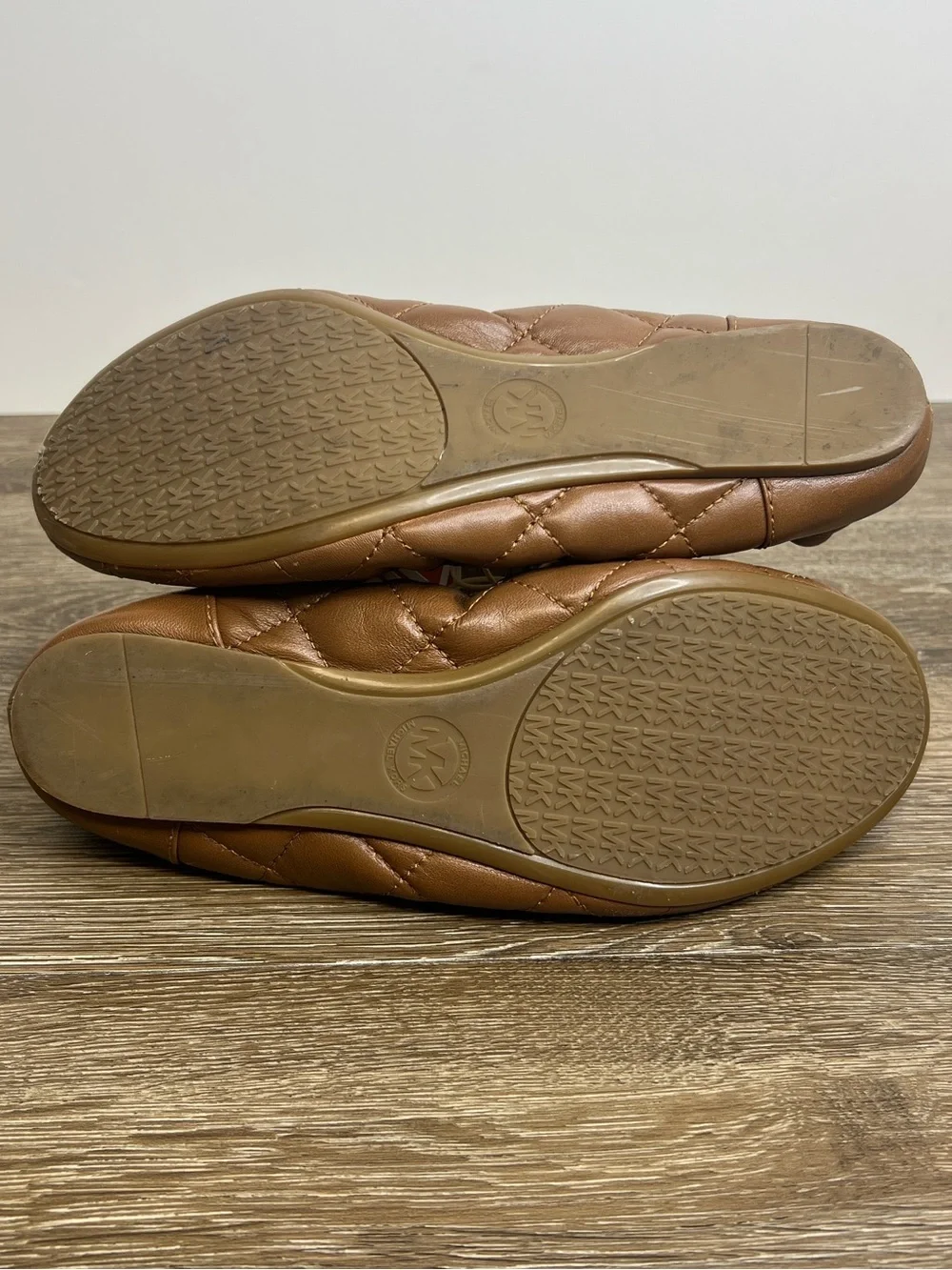 Michael Kors Quilted Leather Ballet Flats Brown Gold Logo | Women’s 8.5